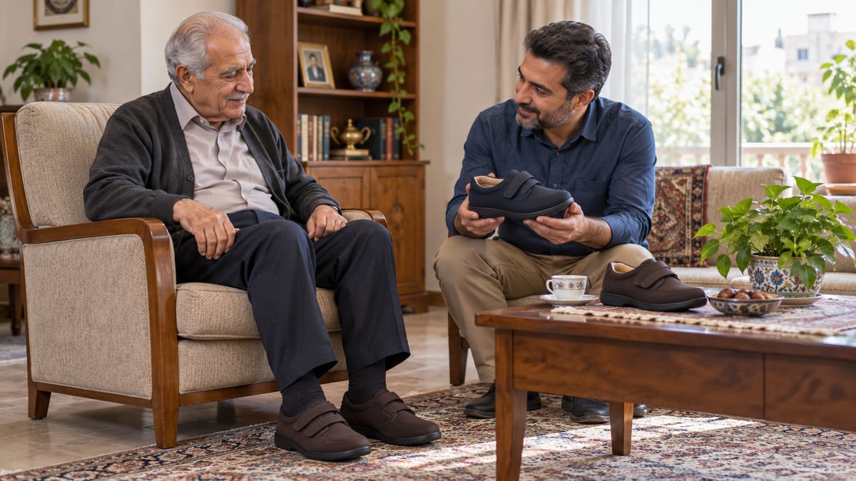 کفش و دمپایی سالمند در خانه؛ چک‌لیست خانواده و مراقب